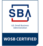 A small business administration logo with the words sba and wosb certified.